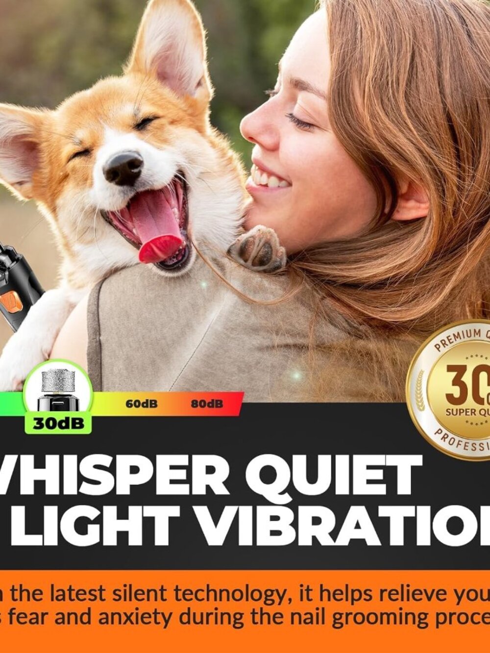 Dog Nail Grinder with 2 LED Lights Powerful 2 Speeds Super Quiet Dog Nail Trimme - Picture 2 of 9